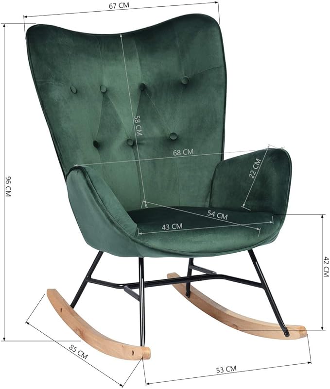 Upholstered Rocking Chair Rocker for Living Room Bedroom Green - Oak Leg