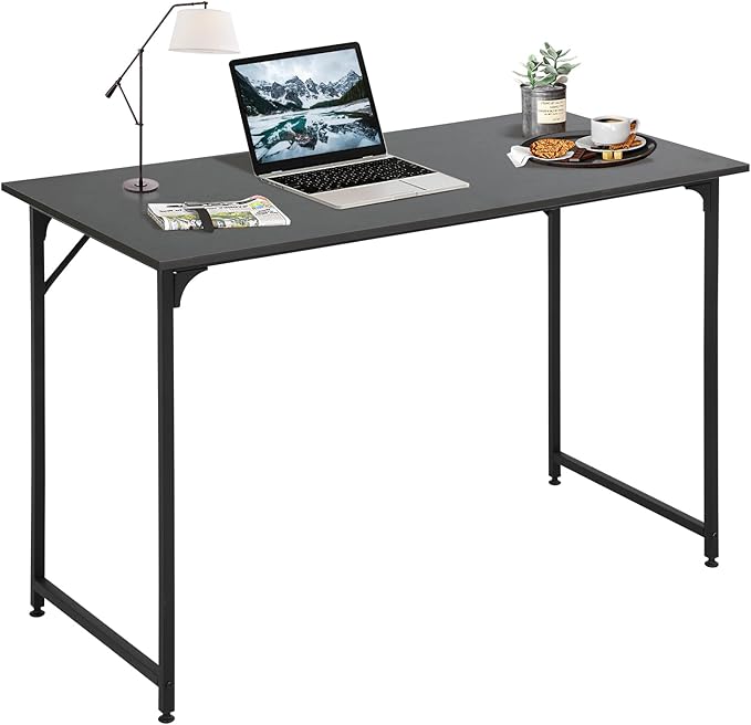 Dkelincs 40 Inch Small Computer Desk Home Office Desk Writing Desk Modern Simple Style Study Work Table with Metal Frame Easy Assembly Adjustable Feet Water-Resistant Scratchproof Surface Black