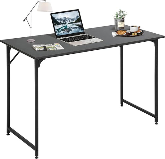 Dkelincs 40 Inch Small Computer Desk Home Office Desk Writing Desk Modern Simple Style Study Work Table with Metal Frame Easy Assembly Adjustable Feet Water-Resistant Scratchproof Surface Black
