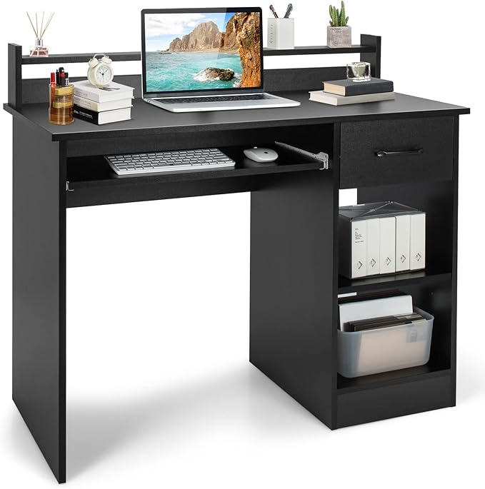 Tangkula Computer Desk with Drawer &amp Keyboard Tray 22 Inch Wide Modern Study Writing Desk with Desktop Hutch &amp Storage Shelves Home Office Desk for Kids Wood PC Laptop Desk Desk for Bedroo