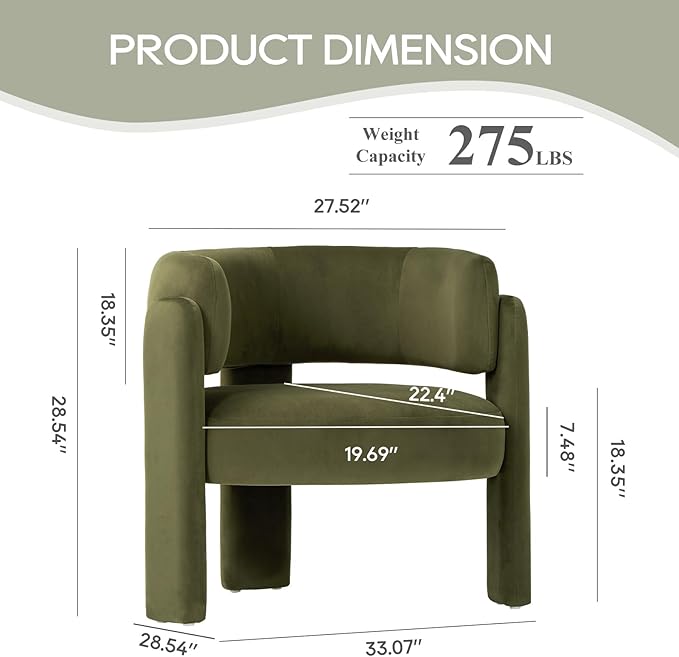 COLAMY Modern Velvet Accent Chair Upholstered Barrel Chair Comfy Side Arm Chair with 3 Legs for Living Room Bedroom Reading Green