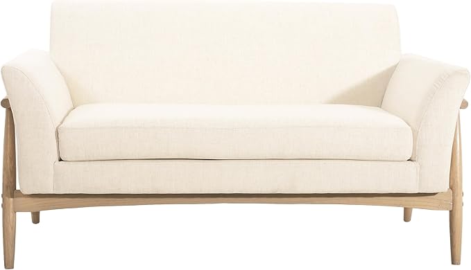 Christopher Knight Home Canna Fabric Flared Arms Loveseat Comfy Upholstery 2 Seater Sofa Wooden Frame Living Room Chair Soft Seating Lounge Sofa for Bedroom/Office Beige + Natural