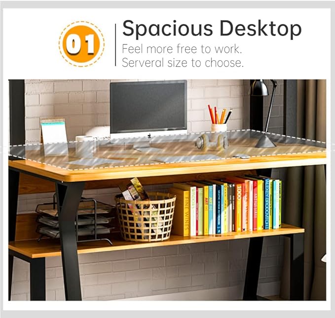 Computer Desk with Hutch Bookshelf 2022 Upgraded Home Office Desk Spacious Desktop Upper Shelves Healthy Materials Metal Structure White Stylish Table Study Work Write (100*50CM(39.4*19.7 Inches))