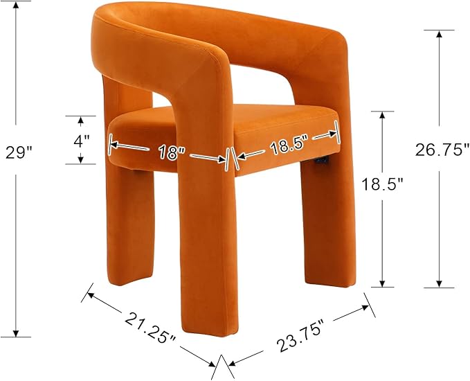 Wahson Orange Dining Chair Set of 4 Velvet Upholstered Modern Barrel Chair Round Dining Chairs with Wooden Legs Assembled Accent Armchairs for Dining Room/Living Room/Bedroom/Side
