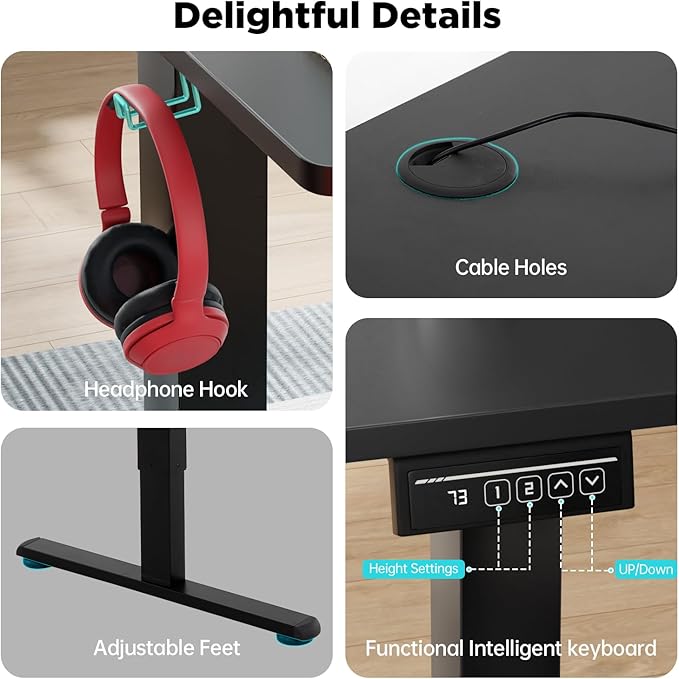 PayLessHere 40 Inch Electric Standing Desk Computer Desk with Large Space and Headphone Holder Office Desk with Electric Lifting and Memory Function (40 inch Black)