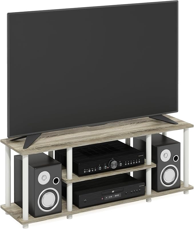Furinno Turn-N-Tube No Tools 3D 3-Tier Entertainment TV Stand up to 50 inch TV Round Tubes Oak