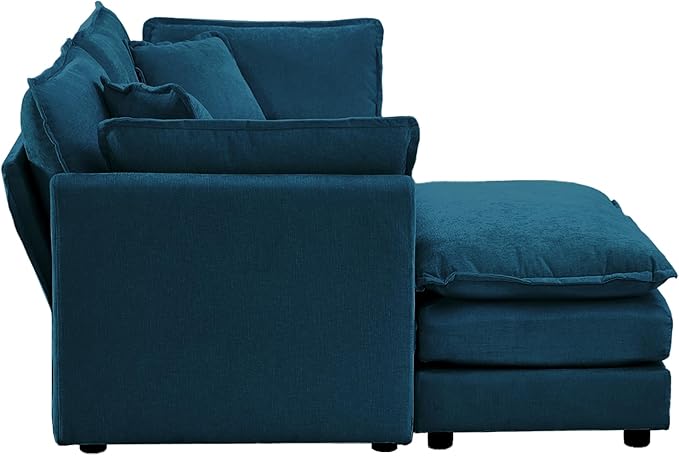 kevinplus 70'' Blue Loveseat Sofa Couch with Convertible Ottoman for Living Room Modern Contemporary 2-Seat Sofa Couch for Bedroom Apartment Small Spaces Chenille Fabric (Loveseat + 1 Ottoman)