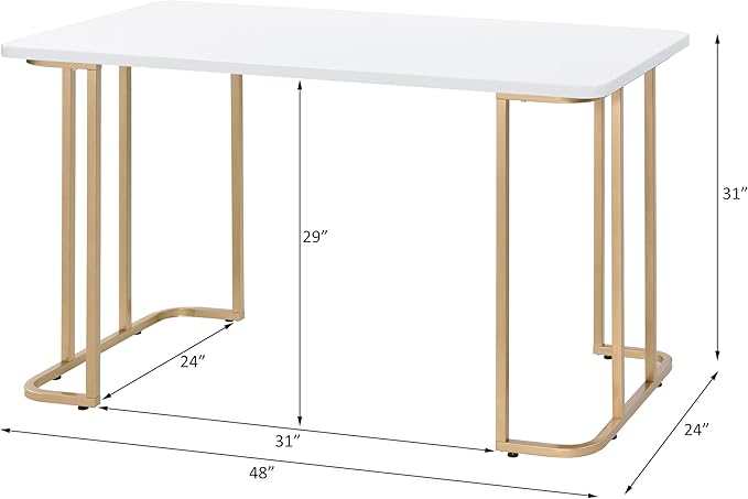 White &amp Gold Modern Writing Desk - Compact Home Office Computer Desk