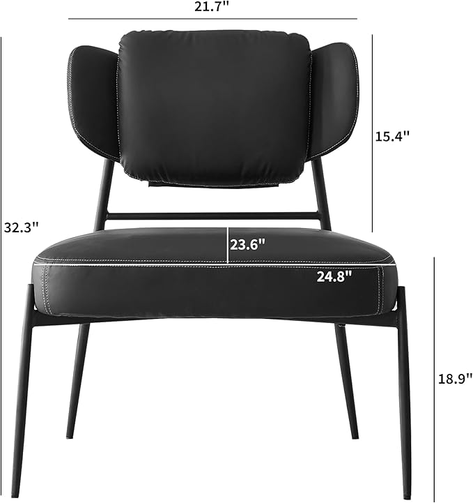 Oversize Accent Chair with Big-Ear Backrest - Modern Black Leather Armless Chair with Thick Cushion &amp Metal Frame for Lounge Living Room Waiting Room Bedroom Office
