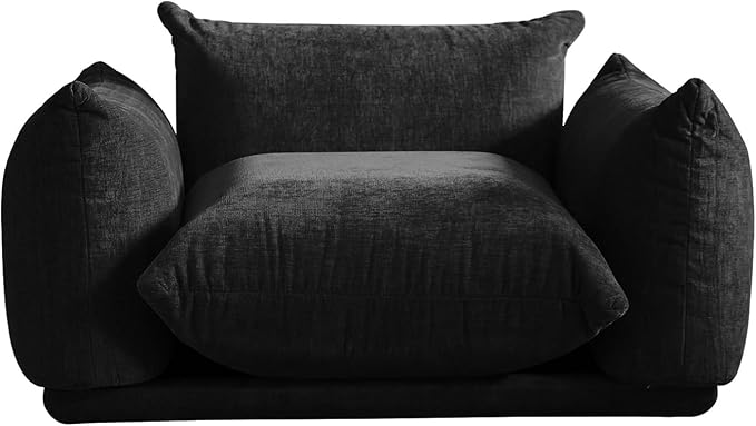 JACH Mid-Century Modern Comfy Sofa Couch with Thick Cushion Chenille Single Accent Chair Deep Seat Couches 50 Plush Sofas Furniture for Small Spaces Living Room Bedroom Office Apartment Black