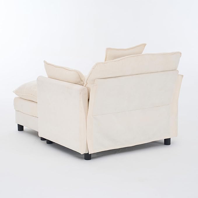 KEIKI Oversized Armchair with Ottoman Chenille Upholstered Sofa Bed Wide Accent Chair Perfect for Living Room Bedroom Apartment Beige