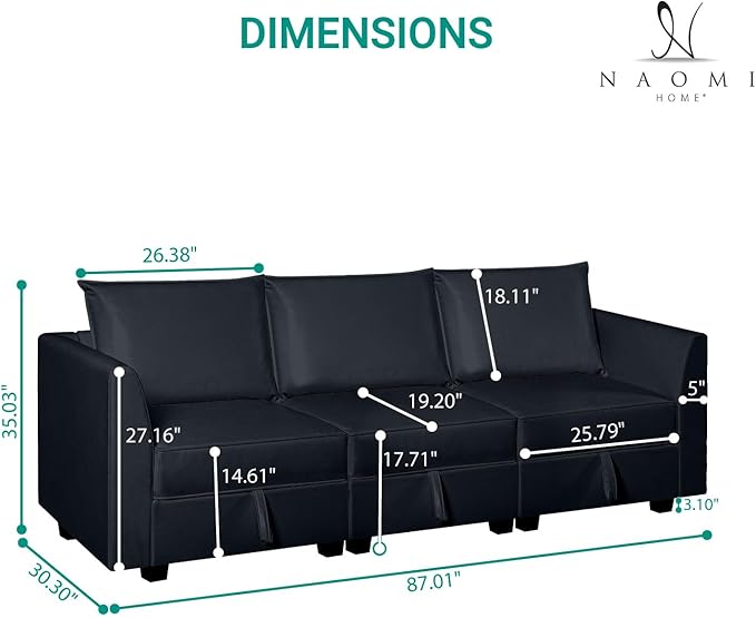 Naomi Home Elizabeth Modern DIY Collection Black/Air Leather/Sofa