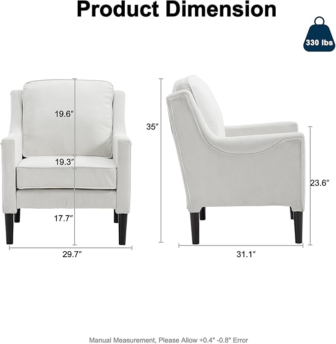Cream Accent Chair - High Back Upholstered Armchair Comfy Living Room Arm Chair Reading Accent Chairs for Bedroom Apartment Office Single Sofa with Wood Legs