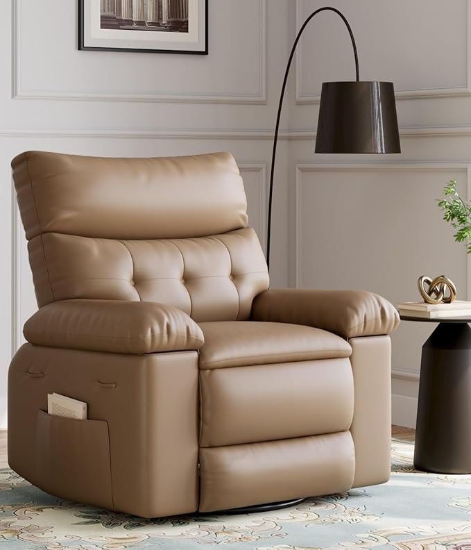 GarveeHome Recliner Chairs Classic Manual Leather Recliner Home Theater Seating with Lumbar &amp Arms Support for Living Room Bedroom and Nursery - Coffee (Tan Oversized)