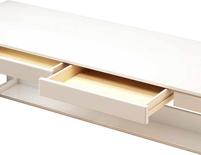 63’’ Extra Long Desk Wooden Computer Desk with 2 Drawers and Storage Bookshelf Writing Table for Office with Chair (White)