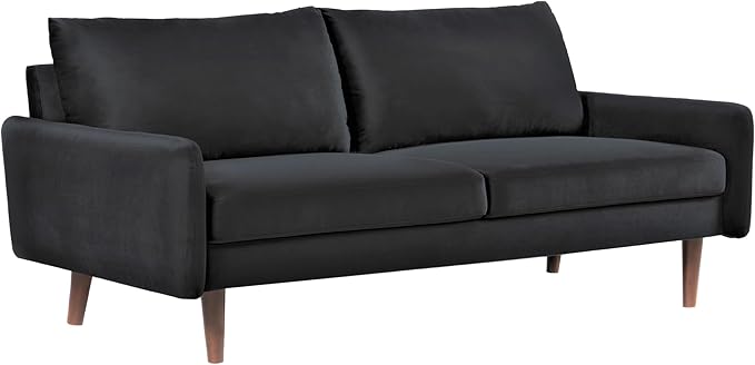 Kent Velvet Sofa for Modern Living Rooms and Compact Spaces Comfy 3 Seater Couch Studio Apartment Furniture with Sleek Design Black