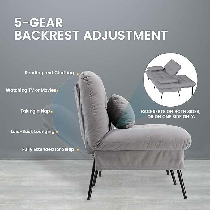 COMHOMA Convertible Sofa Bed68″Fabric Couch with Adjustable BackrestLoveseat Recliner Sleeper Living Room Furniture futon SetGrey