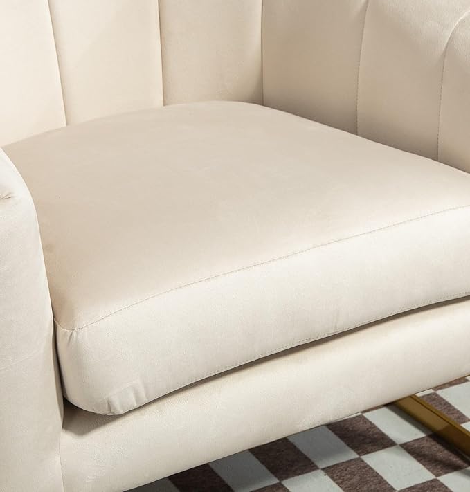 Velvet Modern Accent Armchair - Luxury Gold Frame | Versatile Seating for Living Room Bedroom Office Beige