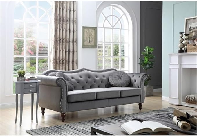 Glory Furniture Hollywood Velvet Sofa in Dark Gray