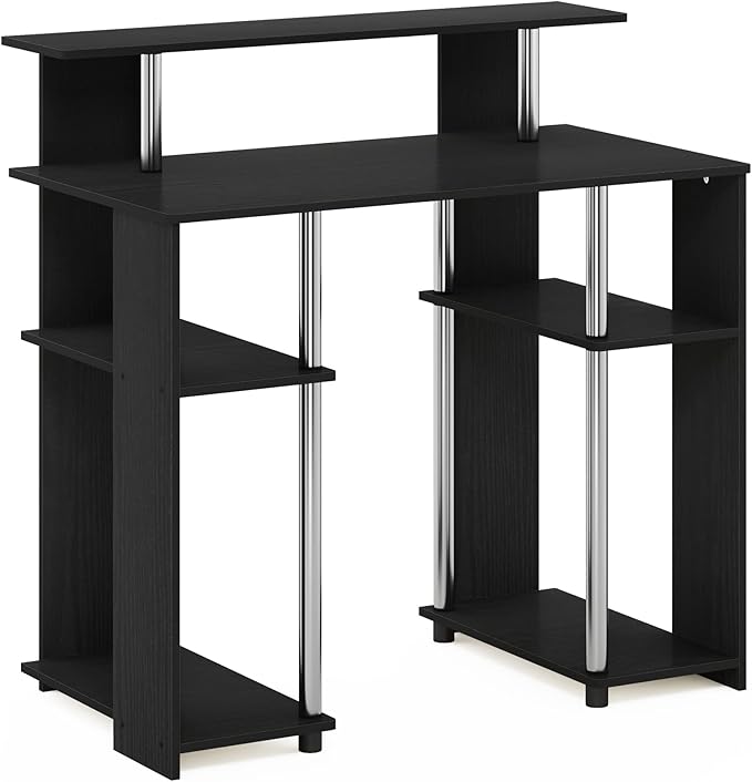 Furinno Jaya Simple Design Computer Writing Desk Americano/Stainless Steel 20.3 (D) x 35.6(W) x 35.7 (H) inches.
