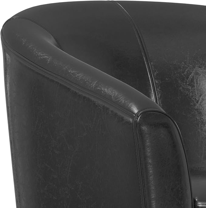 SIMPLIHOME Austin Tub Chair - 30 inch Wide Upholstered Faux Leather Contemporary Accent Chair in Black for Living Room or Office with High Arms Removable Cushion and Wraparound Back Design