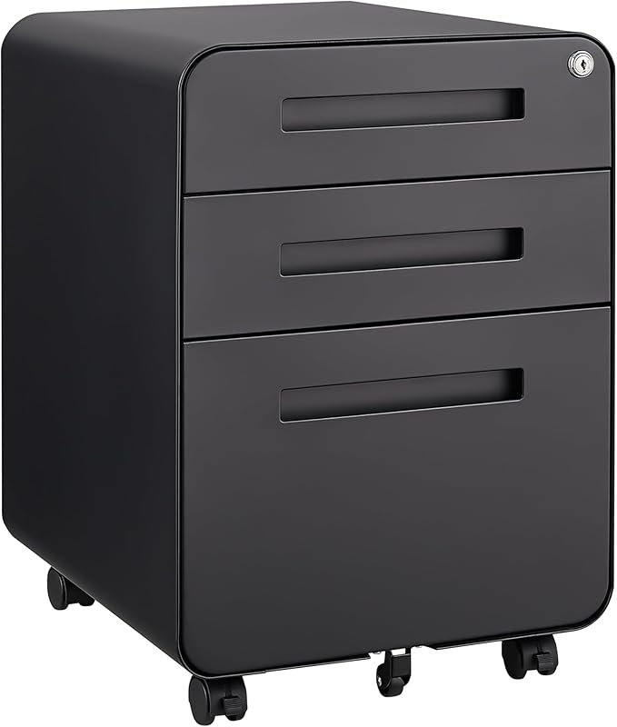 Office Pedestal File Cabinet: Lockable Compact Storage Solution for Home Office - Under Desk Cabinet with Removable Pencil Tray Hanging Bar and 5 Utility Wheels (Black)