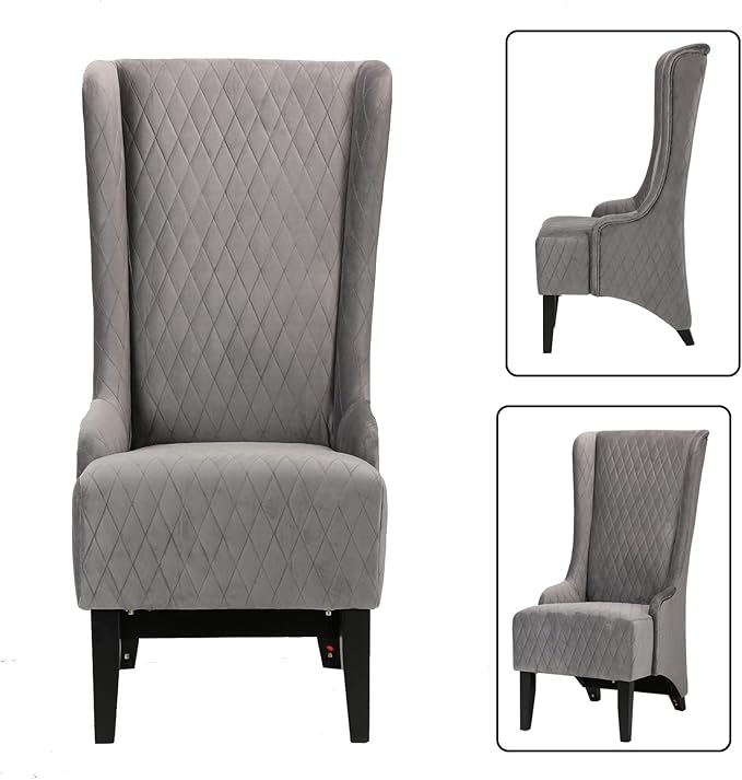 Henf Fabric Upholstered Wingback Accent Chair Velvet Living Room Chair Accent Chair Modern Tufted Leisure Chair with Arms High Backrest Indoor Sofa Chair with Solid Wood Legs Grey