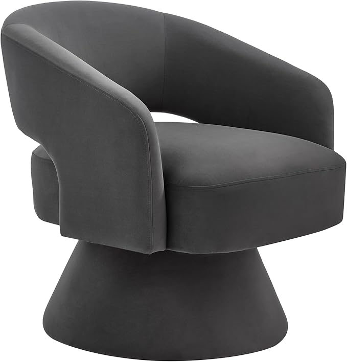 Swivel Barrel Chair Velvet Round Upholstered Accent ChairsLounge Chair with Open Backrest 360 Degree Comfy Single Sofa Dresser Chair for Living Room Hotel Bedroom Office (Dark Gray)