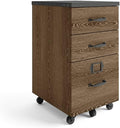 NBF Rivet 3 Drawer Mobile File Cabinet - Rolling Storage Pedestal with Locking File Drawer and Handles - Fully Finished Back for Modern Office Organization 16 W Weathered Oak