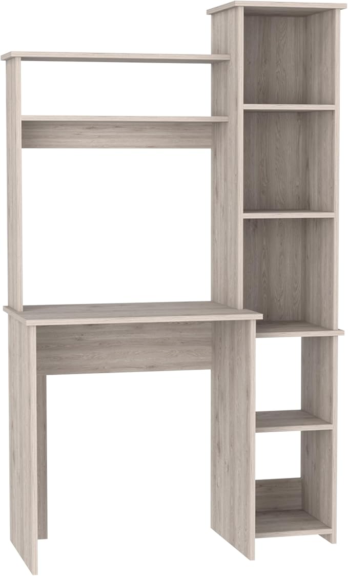 Tuhome Versalles Writing Desk with Two Superior Shelves Five Side Open Storage Compartments Space-Saving Modern Workstation Design for Studios and Offices Ideal for Organization