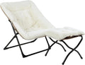 Comfy Saucer Chair for Adults Soft Faux Fur Bedroom Chair with Ottoman Accent Dorm Chairs Living Room Reading Chairs and Footstool Folding Seat for Teens X-Large Beige