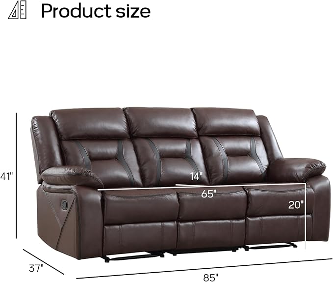 EBELLO Faux Leather Manual Reclining Sofa 3 Seat Recliner Sofa Chair Couch Furniture for Living Room Furniture Meeting Room Dark Brown (3 Seat Sofa)