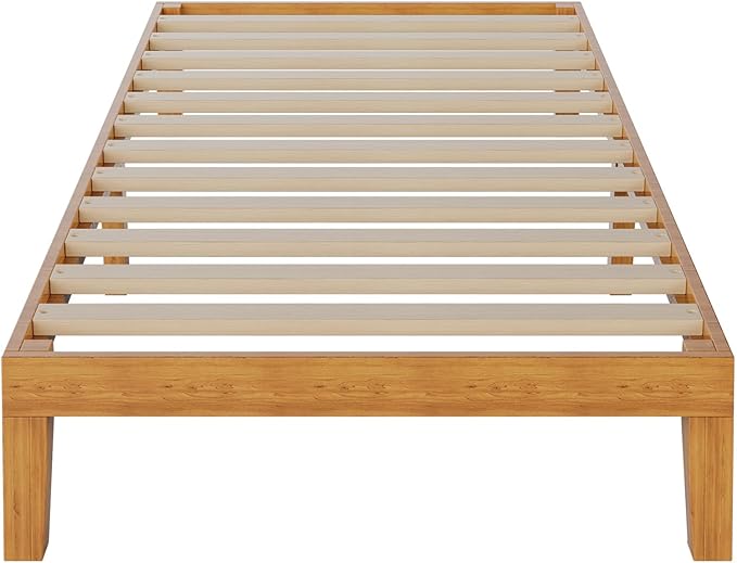 DUMOS Solid Wood Bed Frame Twin Size Bed Base with Wood Slat Support Sturdy Stylish &amp Noise-Free Design No Box Spring Needed Easy Assembly 12 in Natural Pine