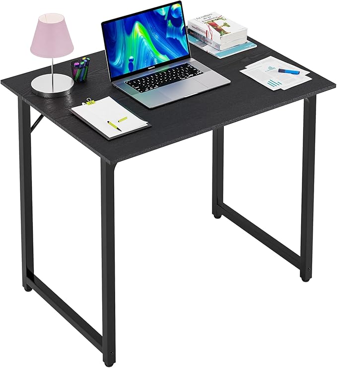 PayLessHere | 32 Inch Computer Desk | Black | Office Desk with Metal Frame Adjustable Feet | Water-Resistant Scratchproof Surface | Sturdy Writing Table for Home Office or Study | Pack of 1