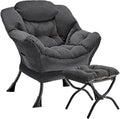 Lazy Chair with Folding Ottoman Modern Large Accent ChairContemporary Lounge Leisure Sofa Chair with Armrests Upholstered Sofa Armchair Reading Chair for BedroomDorm &amp Office (Dark Grey-f)