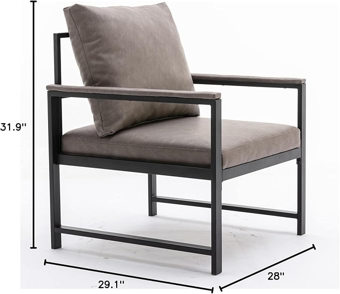 Generic FurnitureModern Faux Leather Accent Chair with Black Powder Coated Metal Frame Single Sofa for Living Room Bedroom Gray Grey
