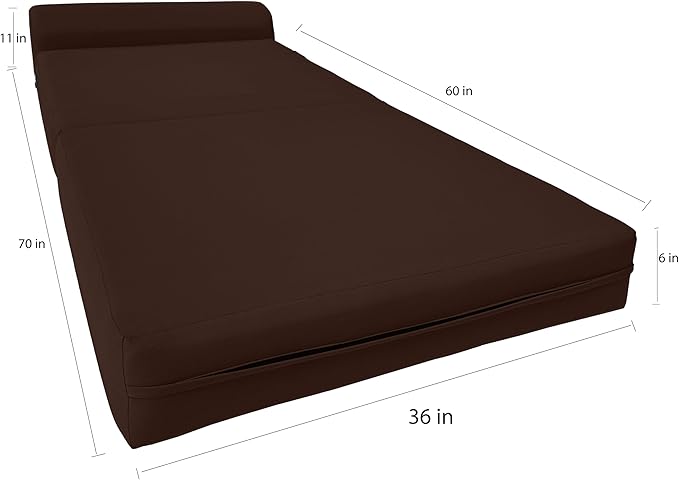D&ampD Futon Furniture Sleeper Chair Folding Bed Studio Sofa Guest Folded Mattress High Density Foam (70 x 36 x 6 Brown)