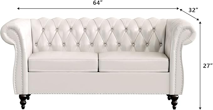 LEVNARY Leather Sofa Chesterfield Tufted Upholstered 2 Seater Couch Modern Loveseat Couch Classic Furniture for Living Room Bedroom (Cream White)