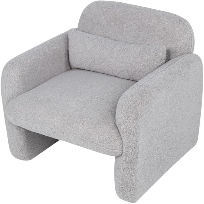 Stylish and Minimalist Teddy Fleece Single Sofa Chair with Arms and Pillow Armchair Accent Chair for Living Room Bedroom StudyGrey (Gray + Teddy)