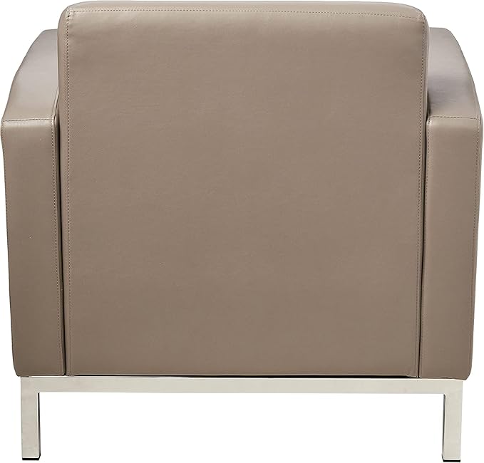 OSP Home Furnishings Wall Street Faux Leather Armchair with Box-Spring Cushion Button Tufted Back and Chrome Finish Base Smoke Grey