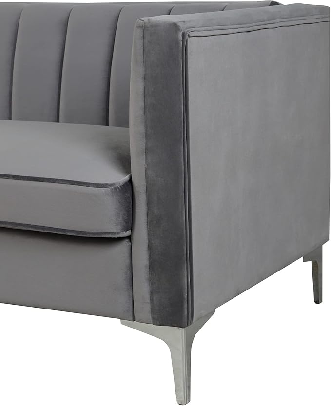 Morden Fort Velvet Loveseat Sofa 55 Modern Soft Loveseat Easy to Clean and Install Furniture Small Loveseat for Living Room Lounge Office to Read and Relax Grey