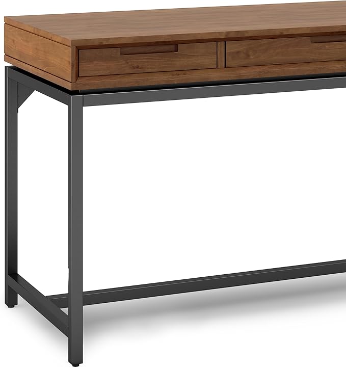 SIMPLIHOME Banting Desk - 60 Inch Wide Solid Wood and Metal Writing Desk in Medium Saddle Brown Modern Industrial Home Office Computer Table for Study with 2 Drawers and Flip-Down Keyboard Tray