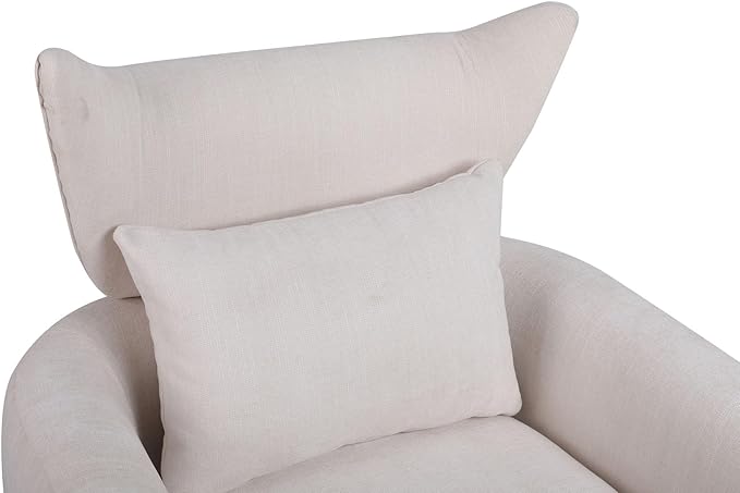 Swivel Accent Chairs for Living Room Mid Century Modern Accent Chair with Arms Comfy Side Chairs for Living Room with Gold Base &amp Lumbar Pillow Upholstered Armchair with Wingback (Beige)