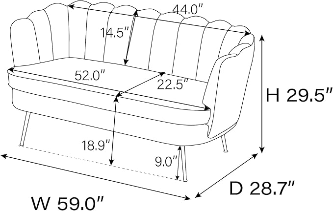 59 Wide Modern Boucle Loveseat Small Sofa Small Mini Room Couch 2-Seater Sofa with Gold Metal Legs for Space Office Studio Apartment Bedroom (Beige)