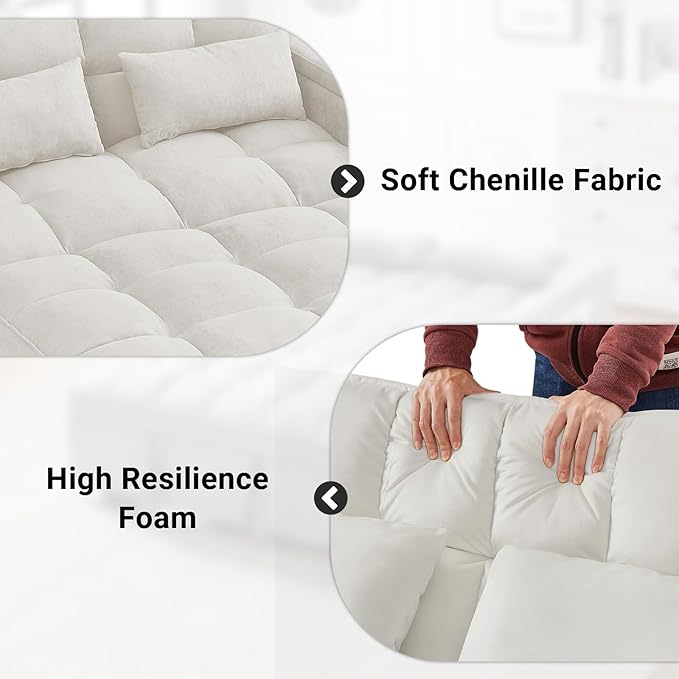 65-Inch 3-in-1 Convertible Loveseat Sleeper with Side Table Pull-Out Couch Adjustable 3-Level Backrest USB &amp Type-C Ports Chaise Lounge for Living Room White