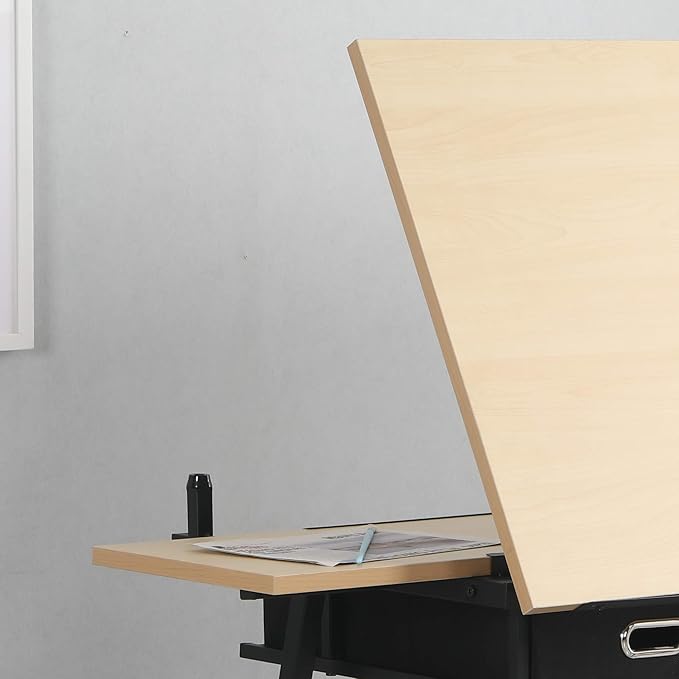 Adjustable Drawing Table Desk with 2 Drawers for Home Office and School with Stool(Wood)