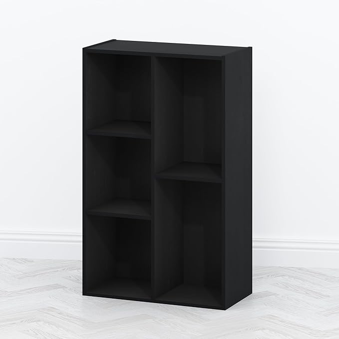 Furinno TOMI TV Stand 5-Cube Entertainment Center with Open Shelf Reversible TV Console for Living Room Bedroom Home Office Blackwood