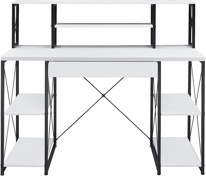 Penau All Purpose White Finish Writing Desk with Spacious Storage Modern Design Durable Materials Ideal for Home and Office