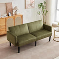 75.5” Convertible Futon Sofa Bed Linen Flannel Small Couch Sofa with Wood Legs &amp 700lbs Capacity Adjustable Folding Loveseat Mid Century Modern Futon Couch Cozy Couches for Living Room - Green
