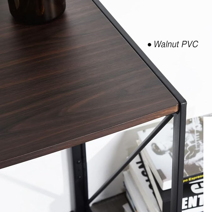 FurnitureR 39.4 Minimalist Laptop Desk Simple Computer Writing Desk with Sturdy Metal Frame Modern Foldable Workstation for Home Office Study or Small Spaces Walnut